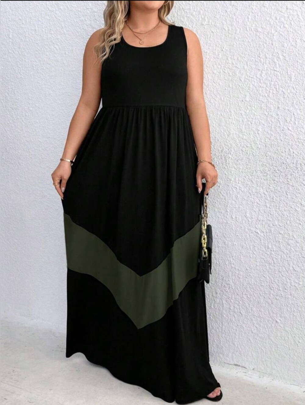 Shein Curve Maxi Dress Plus Size 4X Black With Green Stripe Sleeveless